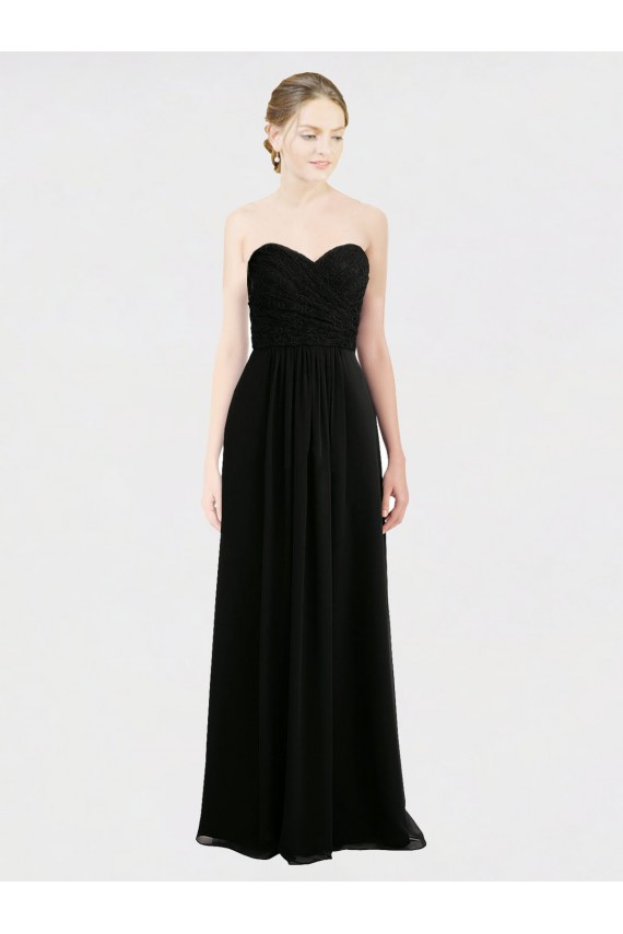 Soft Chiffon & Lace A-Line Long Sleeveless Low Back Black Bridesmaid Dresses Cairns