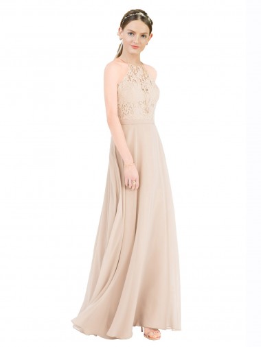 Soft Chiffon & Lace A-Line Long Sleeveless Keyhole Back Prom Dress / Bridesmaid Dress Cairns