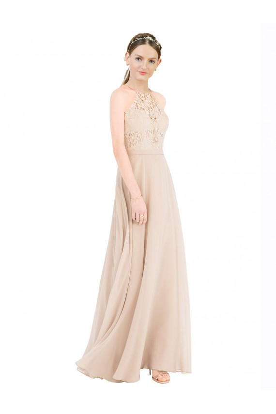 Soft Chiffon & Lace A-Line Long Sleeveless Keyhole Back Prom Dress / Bridesmaid Dress Cairns