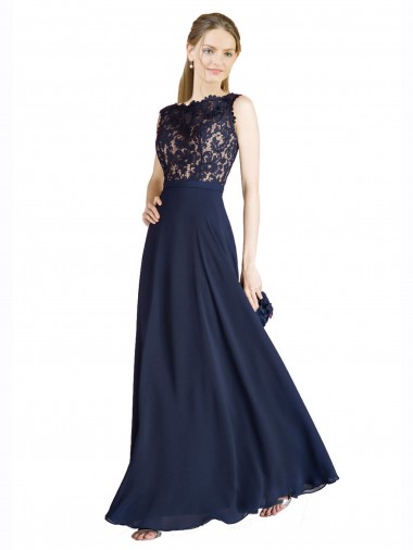 Soft Chiffon & Lace A-Line Long Sleeveless V-Back Prom Dress / Bridesmaid Dress Cairns
