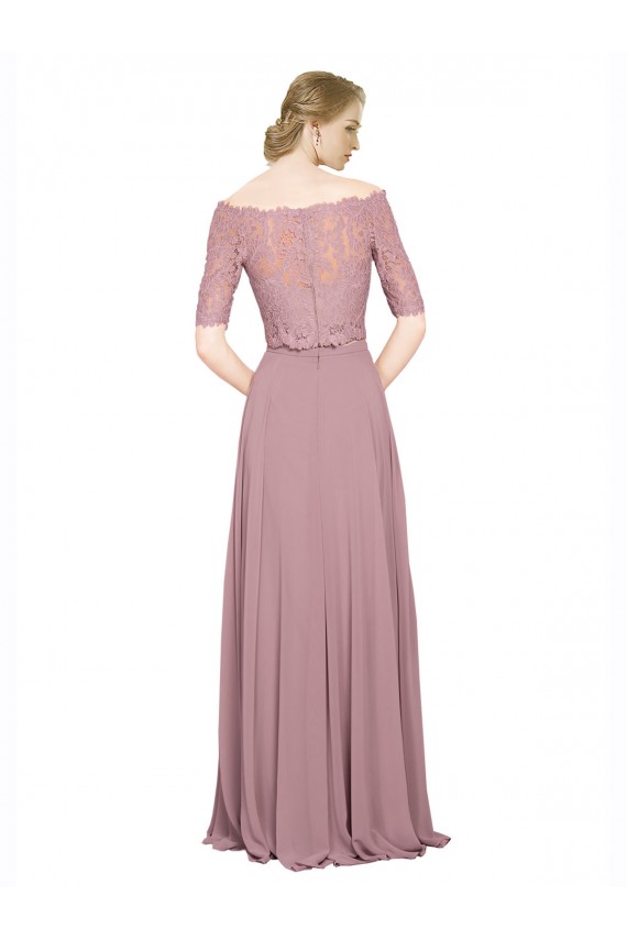 Soft Chiffon & Lace A-Line Short Sleeves Long Prom Dress / Bridesmaid Dress Cairns