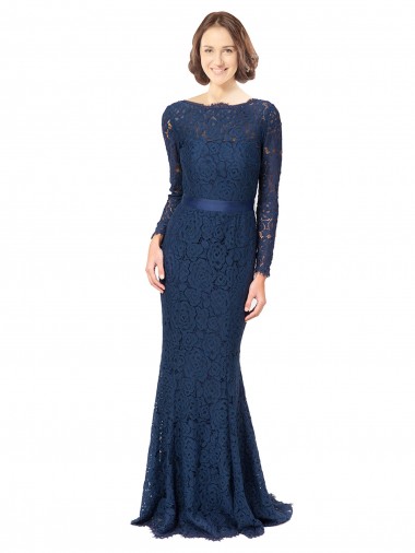 Lace Mermaid, Sheath Sweep Train Long Sleeves V-Back Bridesmaid Dress Cairns