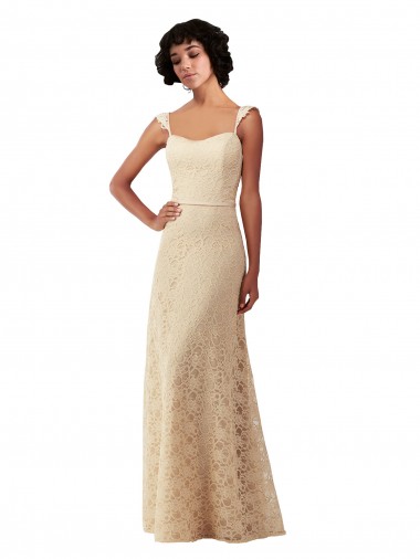 Lace A-Line Long Sleeveless Champagne Bridesmaid Dresses Cairns