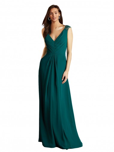 Soft Chiffon & Lace A-Line Long Sleeveless V-Neck Open Back Bridesmaid Dresses Cairns