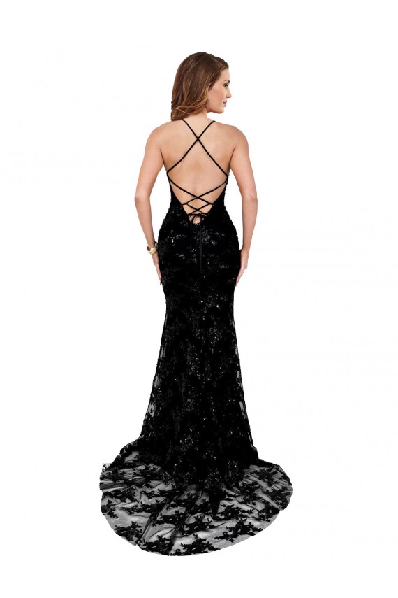 Lace Mermaid Long Sleeveless Open Back High Slit Prom Dresses Cairns
