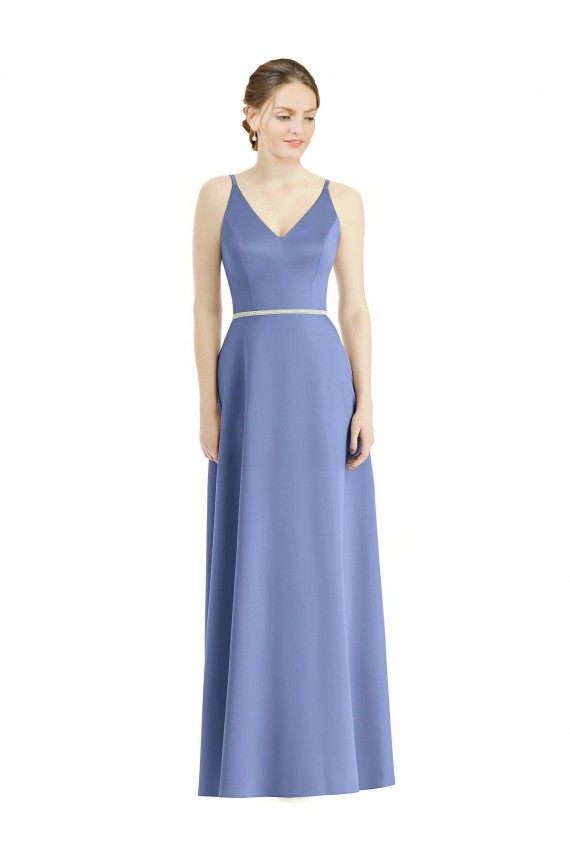 Satin A-Line Long Sleeveless Periwinkle Bridesmaid Dress Cairns