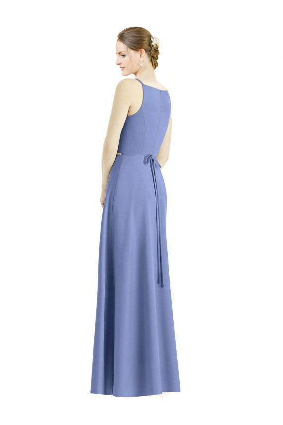 Satin A-Line Long Sleeveless Periwinkle Bridesmaid Dress Cairns