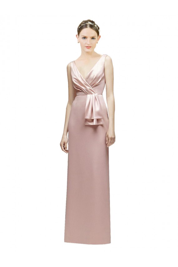 Satin Sheath Long Sleeveless V-Back Bridesmaid Dress Cairns