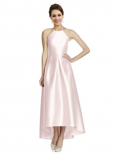 Satin A-Line Long Sleeveless Criss Cross Open Back High Low Bridesmaid Dress Cairns