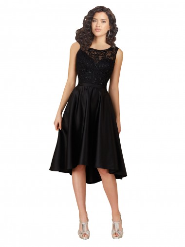 Satin & Lace A-Line Midi Length Sleeveless High Low Bridesmaid Dress Cairns