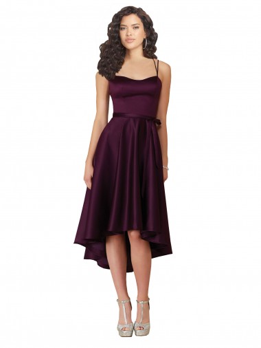 Satin A-Line Short Sleeveless Criss Cross Back High Low Prom Dress / Bridesmaid Dress Cairns