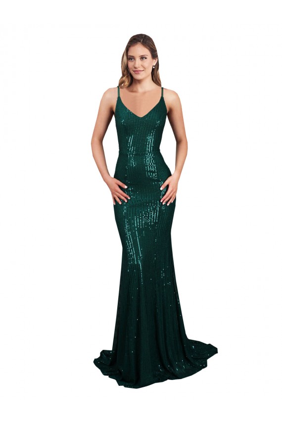 Sequin Mermaid Long Sleeveless Low Back Dark Green Prom Dresses Cairns