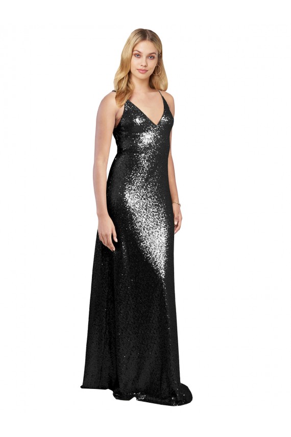 Sequin A-Line Long Sleeveless V-Back Formal Evening Gown / Prom Dress / Bridesmaid Dress Cairns