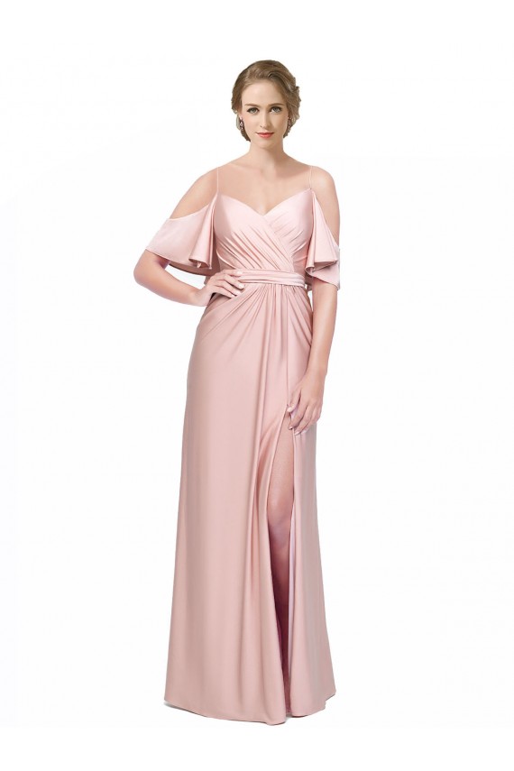 Silk like Satin Sheath Long Cold Shoulder Low Back Formal Evening Gown / Prom Dress / Bridesmaid Dress Cairns