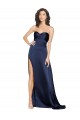Silk like Satin A-Line Long Sleeveless Low Back High Side Slit Prom Dresses Cairns
