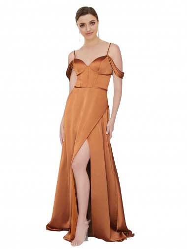 Silk like Satin A-Line Long Cold Shoulder Low Back Formal Evening Gown / Prom Dress / Bridesmaid Dress Cairns