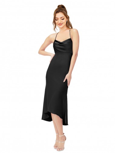 Silk like Satin Sheath Midi Length Sleeveless Criss Cross Back High Low Evening Gown / Prom Dress / Bridesmaid Dress Cairns