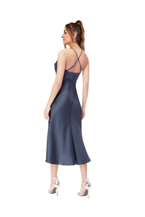 Silk like Satin Sheath Midi Length Sleeveless Criss Cross Back High Low Evening Gown / Prom Dress / Bridesmaid Dress Cairns