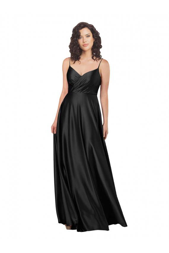 Silk like Satin A-Line Long Sleeveless V-Neck Low Back Prom Dresses Cairns