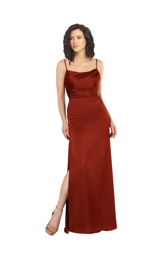 Silk like Satin A-Line Long Sleeveless Low Back Skirt Slit Prom Dresses Cairns