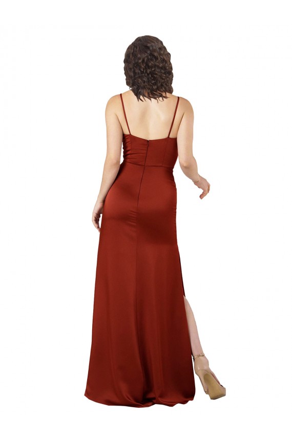 Silk like Satin A-Line Long Sleeveless Low Back Skirt Slit Prom Dresses Cairns