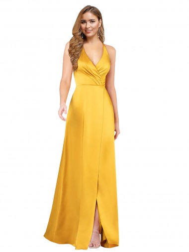 Silk like Satin A-Line Long Sleeveless Open Back Front Slit Formal Dress / Bridesmaid Dress Cairns