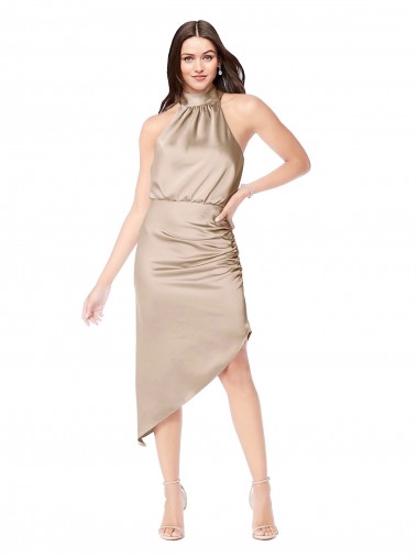 Silk like Satin A-Line Midi Length Sleeveless High Low Prom Dress / Bridesmaid Dress Cairns