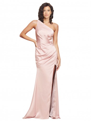 Silk like Satin Sheath Long Sleeveless Low Back High Slit Prom Dresses Cairns
