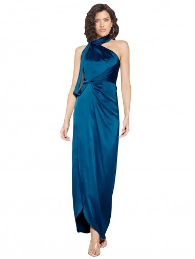 Silk like Satin Sheath Long Sleeveless Side Slit Prom Dresses Cairns