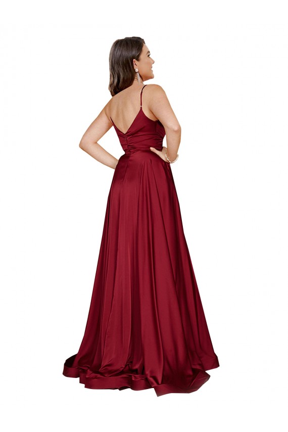 Silk like Satin A-Line Long Sleeveless Low Back High Slit Prom Dresses Cairns