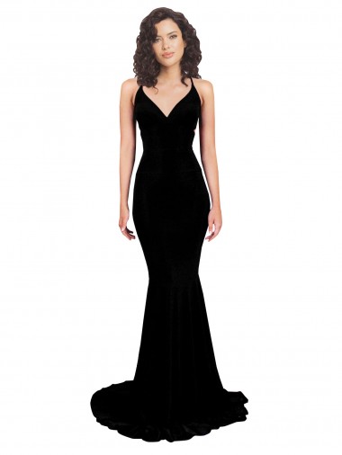 Spandex Mermaid Long Sleeveless Open Back Black Prom Dresses Cairns