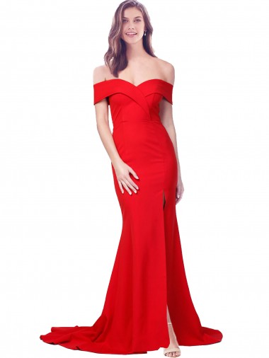 Stretch Crepe Mermaid Long Sleeveless Red Prom Dresses Cairns