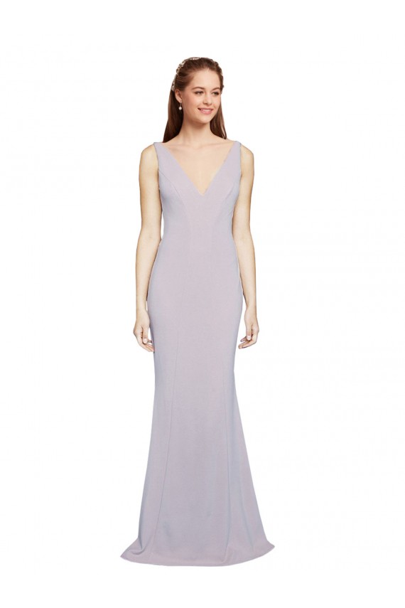 Stretch Crepe Mermaid Long Sleeveless Keyhole Back Arctic Lilac Prom Dresses Cairns