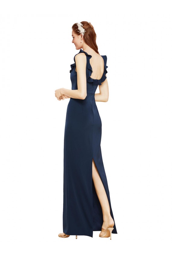 Stretch Crepe Sheath Long Sleeveless Low Back Back Slit Prom Dresses Cairns