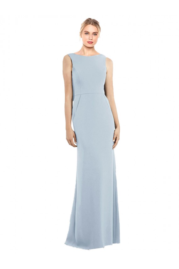 Stretch Crepe Trumpet Long Sleeveless Low Back Light Sky Blue Prom Dresses Cairns