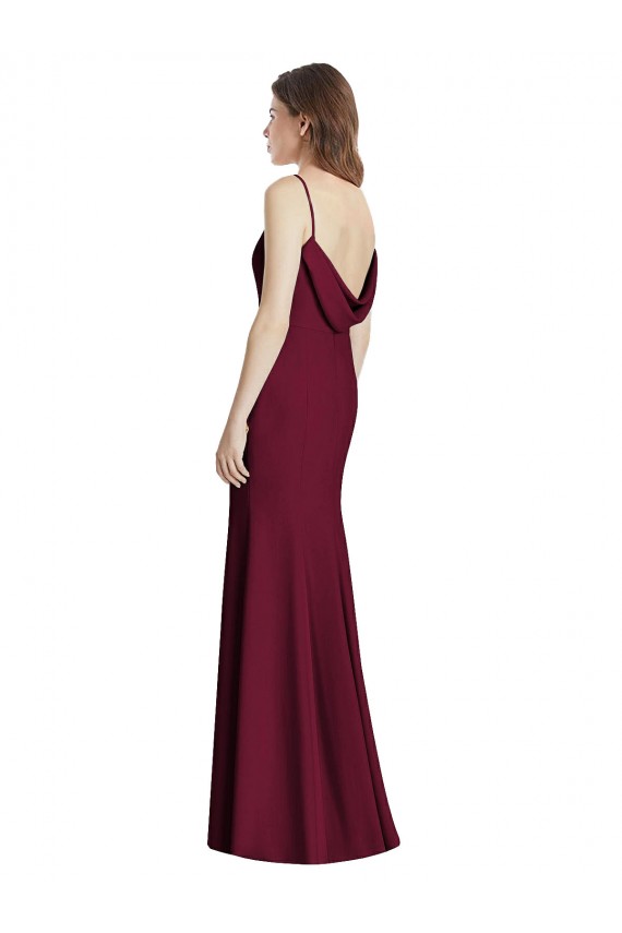 Stretch Crepe Trumpet Long Sleeveless Open Back Burgundy Gold Evening Dresses Cairns
