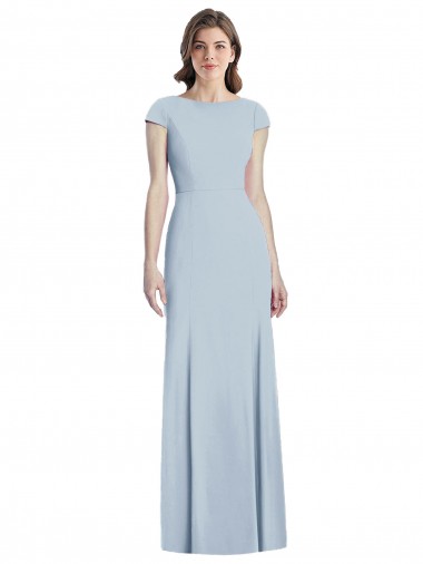 Stretch Crepe Trumpet Long Cap Sleeves Open Back Light Sky Blue Prom Dresses Cairns