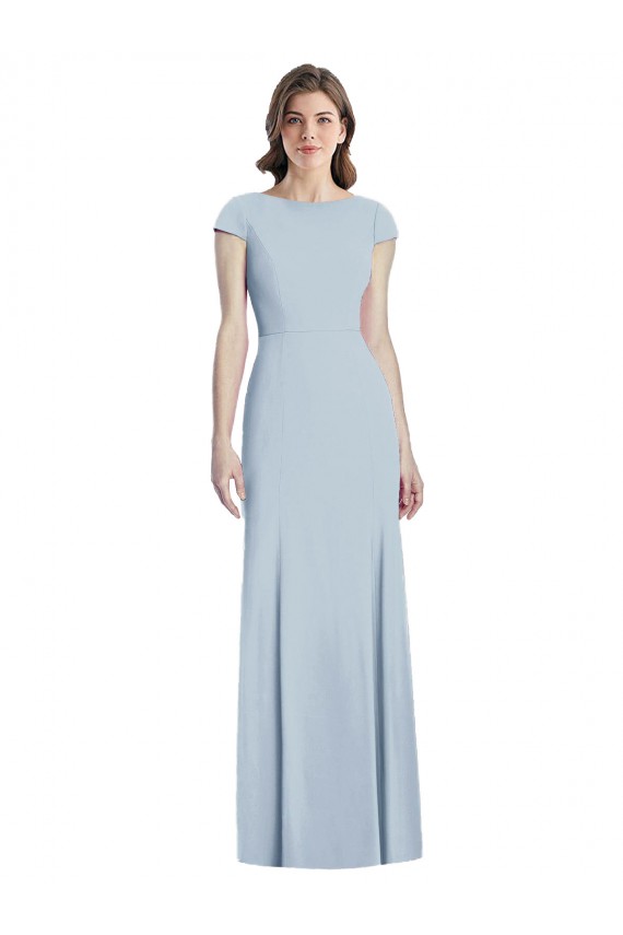 Stretch Crepe Trumpet Long Cap Sleeves Open Back Light Sky Blue Prom Dresses Cairns