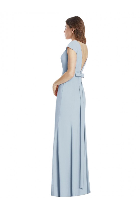 Stretch Crepe Trumpet Long Cap Sleeves Open Back Light Sky Blue Prom Dresses Cairns