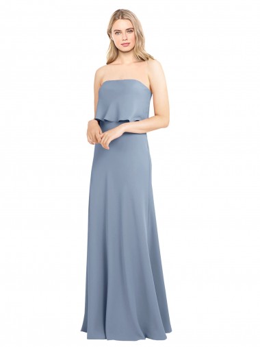 Stretch Crepe Sheath Long Sleeveless Smoke Blue Formal Dress / Bridesmaid Dress Cairns