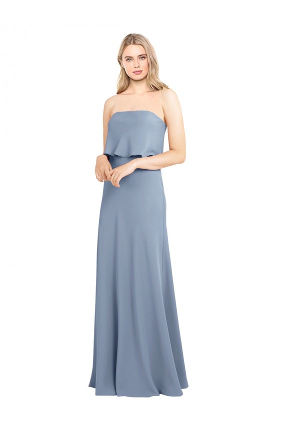 Stretch Crepe Sheath Long Sleeveless Smoke Blue Formal Dress / Bridesmaid Dress Cairns