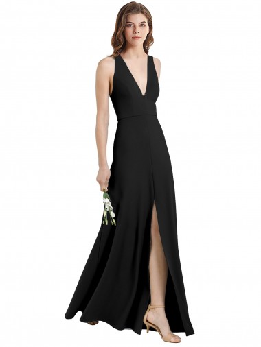 Stretch Crepe Sheath Long Sleeveless Front Slit Prom Dresses Cairns