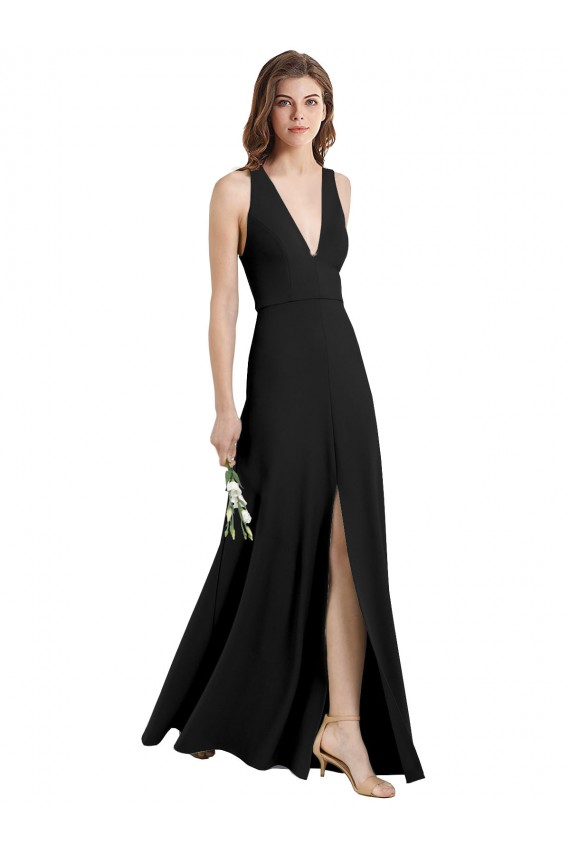 Stretch Crepe Sheath Long Sleeveless Front Slit Prom Dresses Cairns