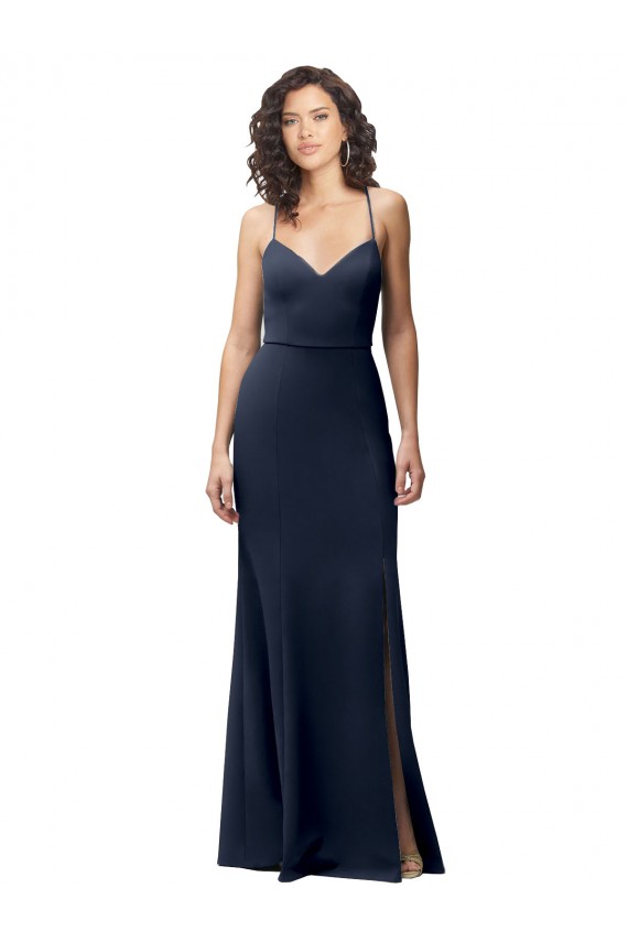 Stretch Crepe Sheath Long Sleeveless Criss Cross Back Formal Evening Gown / Prom Dress / Bridesmaid Dress Cairns