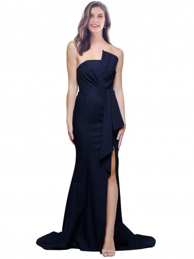 Stretch Crepe Sheath Sweep Train Sleeveless Low Back Dark Navy Prom Dresses Cairns