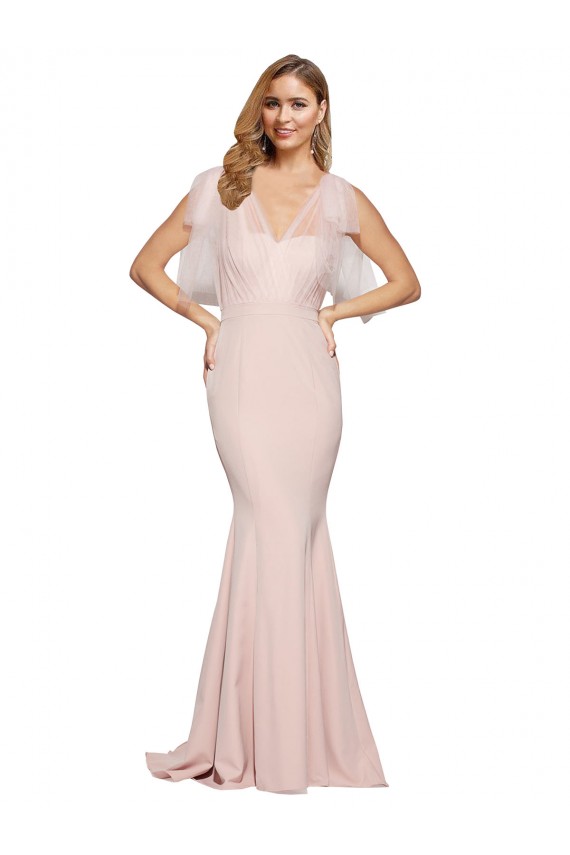 Stretch Crepe & Tulle Sheath Long Sleeveless Low Back Formal Dress / Bridesmaid Dress Cairns