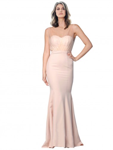 Stretch Crepe & Tulle Sheath Long Sleeveless Low Back Formal Evening Gown / Prom Dress / Bridesmaid Dress Cairns