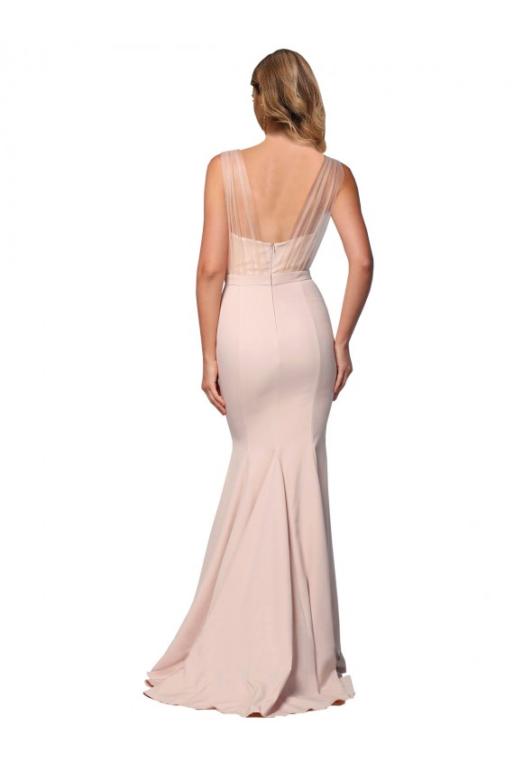 Stretch Crepe & Tulle Sheath Long Sleeveless Low Back Formal Evening Gown / Prom Dress / Bridesmaid Dress Cairns
