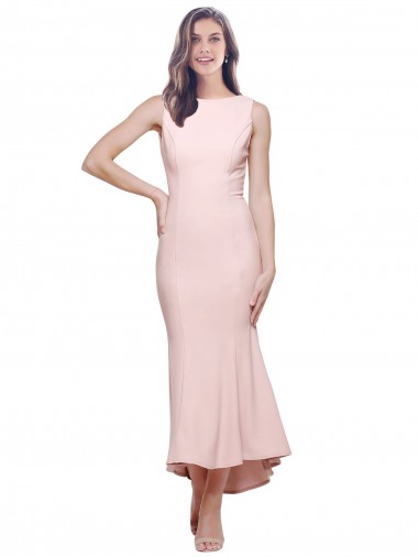 Stretch Crepe Sheath Midi Length Sleeveless Low Back High Low Evening Gown / Prom Dress / Bridesmaid Dress Cairns