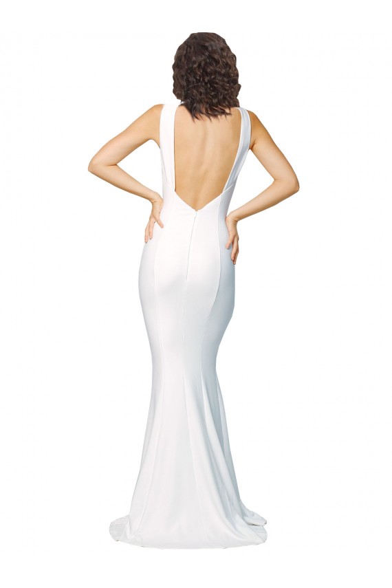 Stretch Crepe Sheath Long Sleeveless High Neck Low Back Prom Dresses Cairns